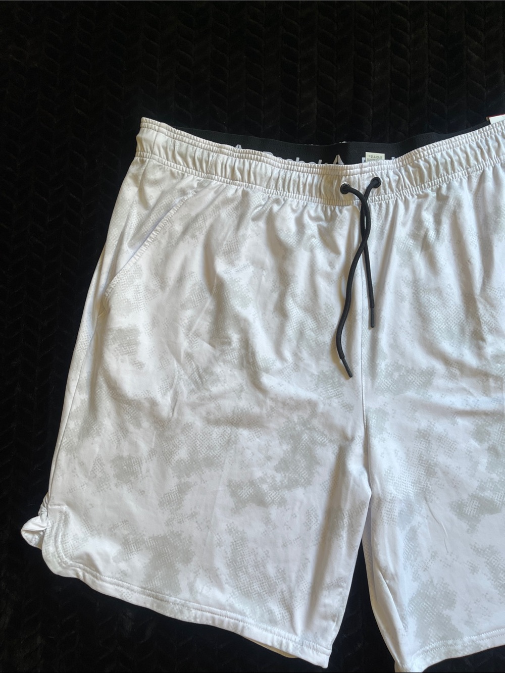 Reebok White Athletic Shorts with Light Gray Camo and Black Drawcord - Picture 4 of 8